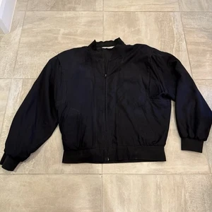 Vintage Genelli 100% Washed Silk Full Zip Track Jacket Men's Black Large Bomber - Picture 1 of 11