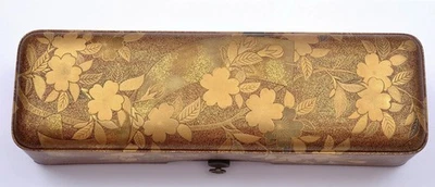 Buzón Meiji japonés Makie Maki-e lacado madera tallada tallada flor Fubako Foto 1 de 4