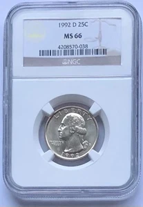 1992-D 25C Washington Quarter NGC Graded MS66 *038 - Picture 1 of 5
