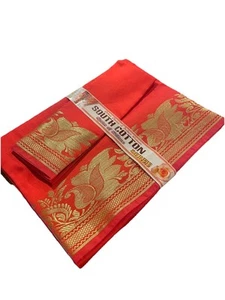 Indian Women's NEW Brocade ART/Artificial Silk Sari SAREE BURNT ORANGE w/Blouse - Picture 1 of 6