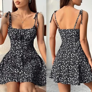 Women's Polka Dot 2025 Summer A-Line Dress Sexy Backless Spaghetti Strap Dress - Picture 1 of 22