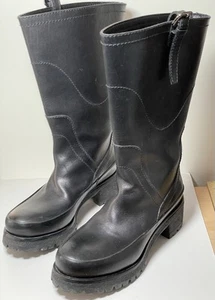 Prada Milano Designer Black Leather "Galoshes" Lug Boots, Size 36 - Picture 1 of 11