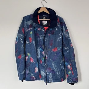 Roxy DryFlight Schneejacke Damen L blau Federprint Kapuze Skimantel - Bild 1 von 13