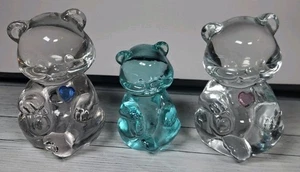 3 Fenton Glass Bears 2 Birthstone Sept & Oct With A Aquamarine Bear - Picture 1 of 6