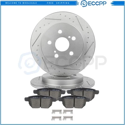Rear Brake Rotors And Ceramic Pads For Toyota for Corolla 2015-2019 Slotted - Image 1 of 4