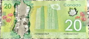 Canada $20 Dollar Banknote Devil's Number (666) Serial Number FZR6665367 Four 6s - Picture 1 of 2