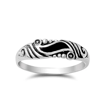 Fine Men 5mm 925 Sterling Silver Black Onyx Vintage Style Wedding Band Ring - Image 1 of 3