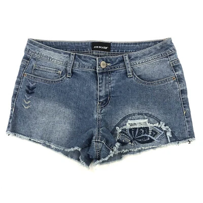 Joe боксера Jean шорты подростков размер 5 вышитый потертый отрез кромки синий джинсовой ткани - Изображение 1 из 4