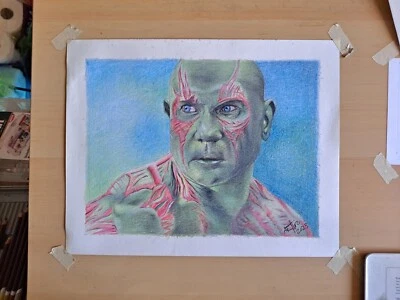 Dibujo original a lápiz de colores de 11x14 pulgadas de Drax el destructor/Dave Bautista Foto 1 de 3