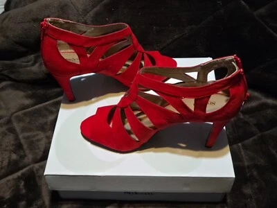 Style & Co Phonebox Rojo Tacones con Tirantes 3.5" Tacón Trasero Cremallera Puntera Abierta Talla 9.5 M Foto 1 de 4