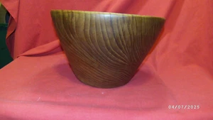 11" Round Flat Rimmed Wooden Bowl 7" High - Picture 1 of 3