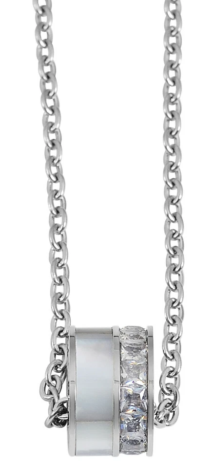 Edelstahl Ankerkette mit Perlmutt Anhänger Kette Damenkette silber Strass modern - Bild 1 von 1