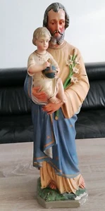 Schöne alte Heiligenfigur Joseph mit Jesus, 43 cm hoch - Bild 1 von 5