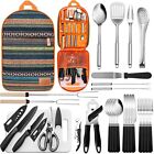 Portable Camping Kitchen Utensil Set-27 Piece Cookware Kit, Stainless Steel Outd