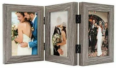 4x6 Three Picture Frame Hinged Folding Wedding Family Frames Collage with Glass - Image 1 of 4