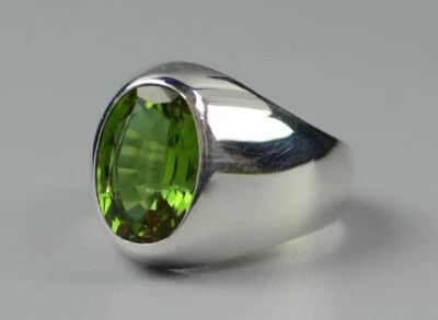 Solid 925 Sterling Silver AAA Green Peridot Zircon Cut Gemstone Huge Men's Ring - Image 1 of 4