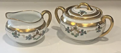 W.A.  Juego de Pickard CREMA Y AZUCARERO CON TAPA, patrón de flores rusas-ca 1912 Foto 1 de 4