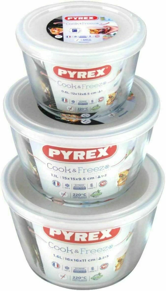 Storage container Glass Dish Round with Plastic Lid White Cook Freeze Pyrex - Image 1 of 4