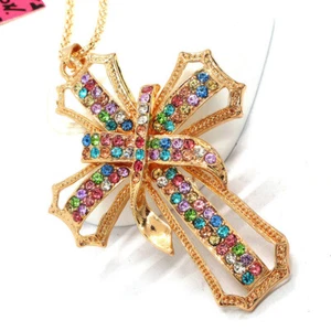 Nuevo Moda Mujeres Color Estrás Cruz Brillante Cristal Colgante Cadena Collar - Imagen 1 de 2