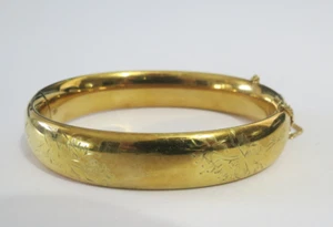 12k Gold Filled BA Ballou 7" Bangle Bracelet 1/2" Etched Flowers 22.69g Hinged - Picture 1 of 10
