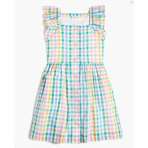 Crewcuts Girls' Colorful Plaid Button Front Dress Sz 10 100% Cotton - Picture 1 of 10