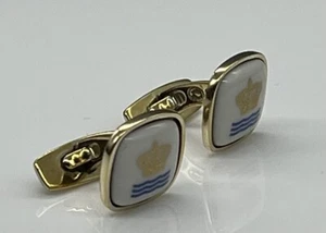 Georg Jensen Denmark Solid Silver & Enamel Porcelain Crown Copenhagen Cufflinks - Picture 1 of 9