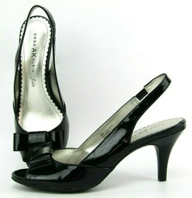 Anne Klein iFlex Danita Slingback Peep Toe Tacón Mujer 6M Negro Charol Foto 1 de 4