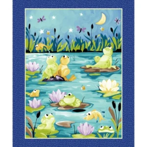 Paul's Pond Susybee Baby Quilt Panel - Frogs Toads Lilypads - Picture 1 of 1
