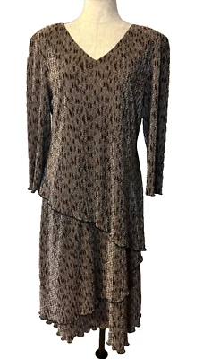 Vestido Connected 16 Marrón Negro 3/4 Manga Larga Otoño Elastizado En Niveles Lavable Trabajo Foto 1 de 4