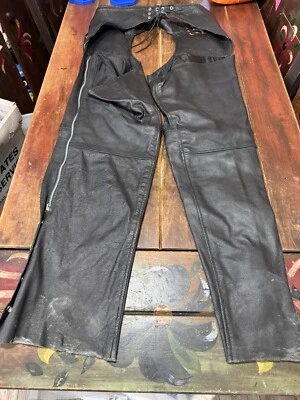 Vintage Interstate Leather Chaps Biker Motorcycle Unisex Black Size 2XL - Image 1 of 4