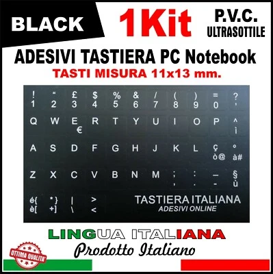 Adesivi Tastiera Italiana Lettere Notebook Pc Computer Black Keyboard (1 kit) - Immagine 1 di 4