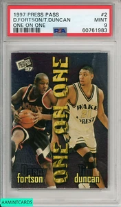 1997 PRESS PASS DANNY FORTSON TIM DUNCAN #2 ONE ON ONE SPURS ROOKIE RC HOF PSA 9 - Picture 1 of 3