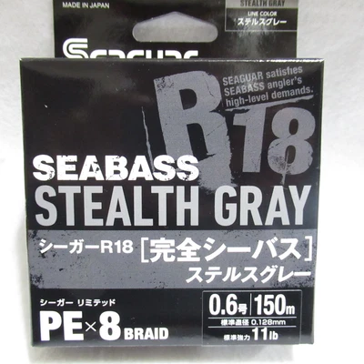 Seaguar PE X8 R-18 Stealth Gray KANZEN SEABASS 150m 8 编织 PE 线 (NIP) — 第 1/3 张图片