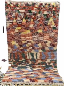 Vintage Marokkanischer Azilal Handgeknüpfter Teppich B1 Wolle Berber Tribal Teppich 9ft x4ft 5’’/Love - Bild 1 von 12