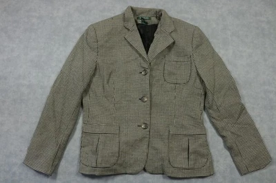 Lauren Ralph Lauren Blazer Womens 14 Black White Wool Houndstooth Patch Pockets - Image 1 of 4