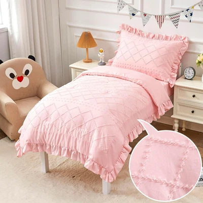 Juego de cama para niños pequeños para niñas 4 piezas boho acolchado rosa juego de edredón jac Foto 1 de 4