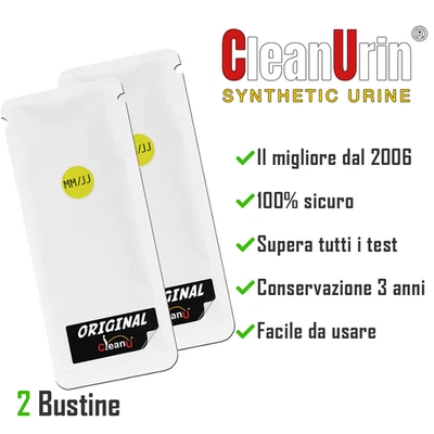 2 bustine Clean Urin 2x25ml - Urina sintetica Original CleanU - Bollino Giallo