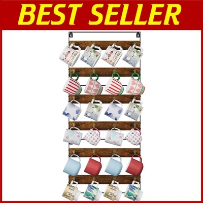 Organizador de tazas de 6 niveles - Construcción rústica de madera y hierro Foto 1 de 4