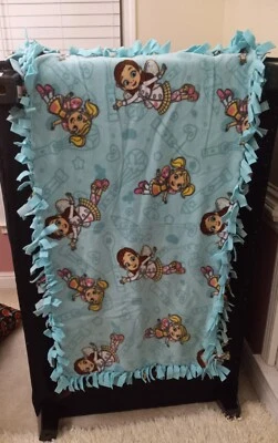 Новый ручной работы светло-синий флис бахрома фея Kids одеяло - Изображение 1 из 2