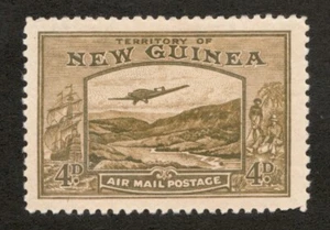 1939 Territory of New Guinea Sc# C51, 4d, Plane Over Bulolo Goldfield. MH stamp - Picture 1 of 1