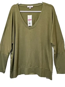 New Directions long sleeve Green V Neck Pullover Sz 3X Ribbed Neck Hem Cuffs NWT - Picture 1 of 7