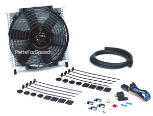 691 Transmission Oil Cooler 30 Plate & Fin Heavy Duty + 10" Electric Fan Combo - Picture 1 of 3
