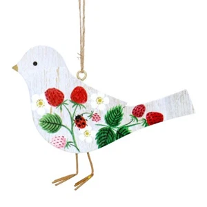 Gisela Graham Wooden Strawberry Design Rustic Bird Hanging Easter Decoration - Picture 1 of 1