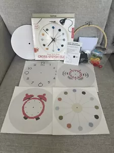 Opened Make Your Own Cross Stitch/Embroidery Clock 4 Patterns Kikkerland - Picture 1 of 1