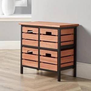 Solid Wood 4 Drawer Wide Chest Storage Unit Bedroom Office Organiser Metal Frame - Picture 1 of 5