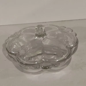 Vintage Klar Depression Glas Geteilt Schüssel Schale mit Griffen und Deckel. 7,25x4 - Bild 1 von 12