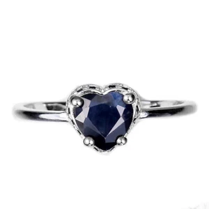 925 Anello Argento Sterling Cuore Nero Zaffiro Spinello Gemma Gioielli Misura 7 - Foto 1 di 12