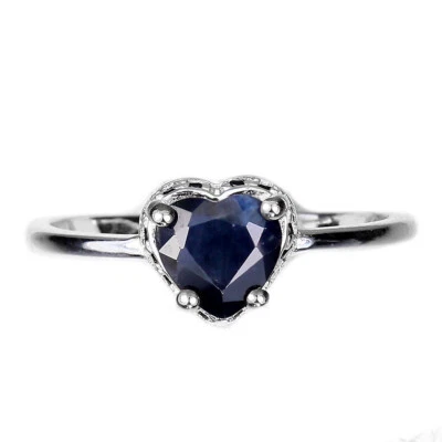 925 Sterlingsilber Ring Herz Schwarz Saphir Spinell Edelstein Schmuck Größe 7 - Bild 1 von 4