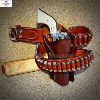 Gun Holster Belt Leather Revolver Pistol Tooled .22 .35/357 .44/45 Cal - Image 1 of 4