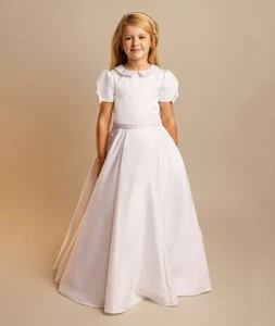 Vestido de Comunión Largo Completo Blanco Cuello Peter Pan para Niñas con Faja de Perlas, 7-11 Años - Imagen 1 de 5